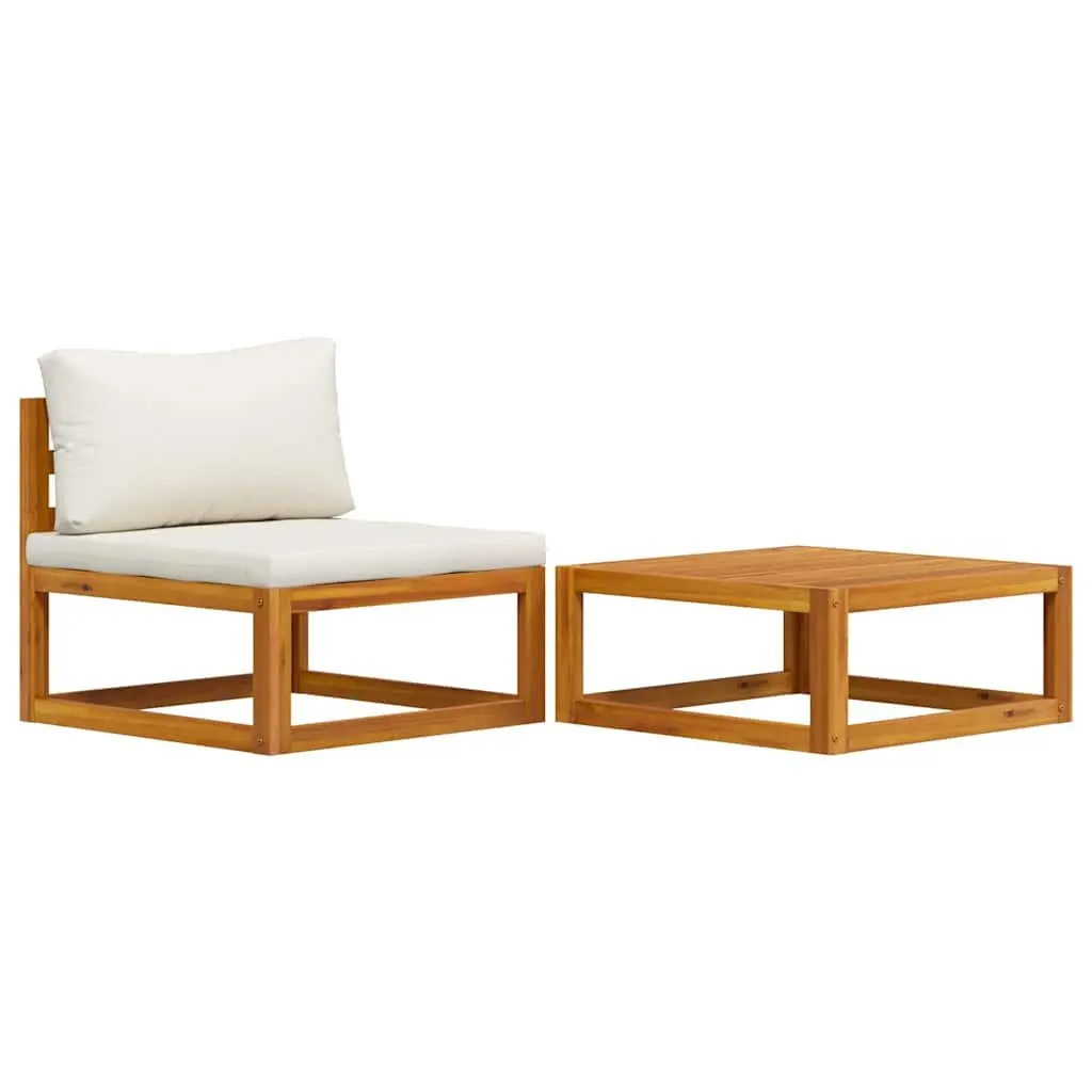 Outdoor Sectional Sofa Set 2 Piece Garden Furniture White Acacia Wood Cushion