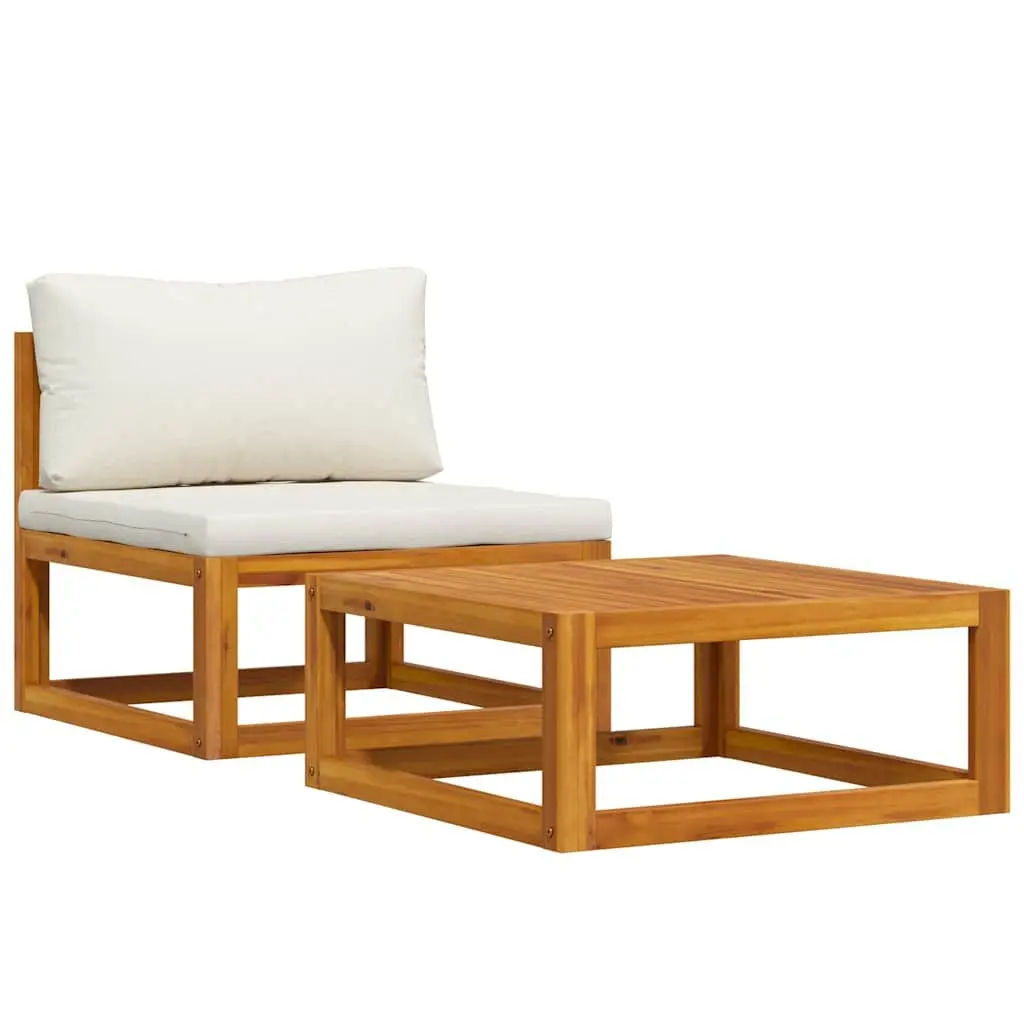 Outdoor Sectional Sofa Set 2 Piece Garden Furniture White Acacia Wood Cushion