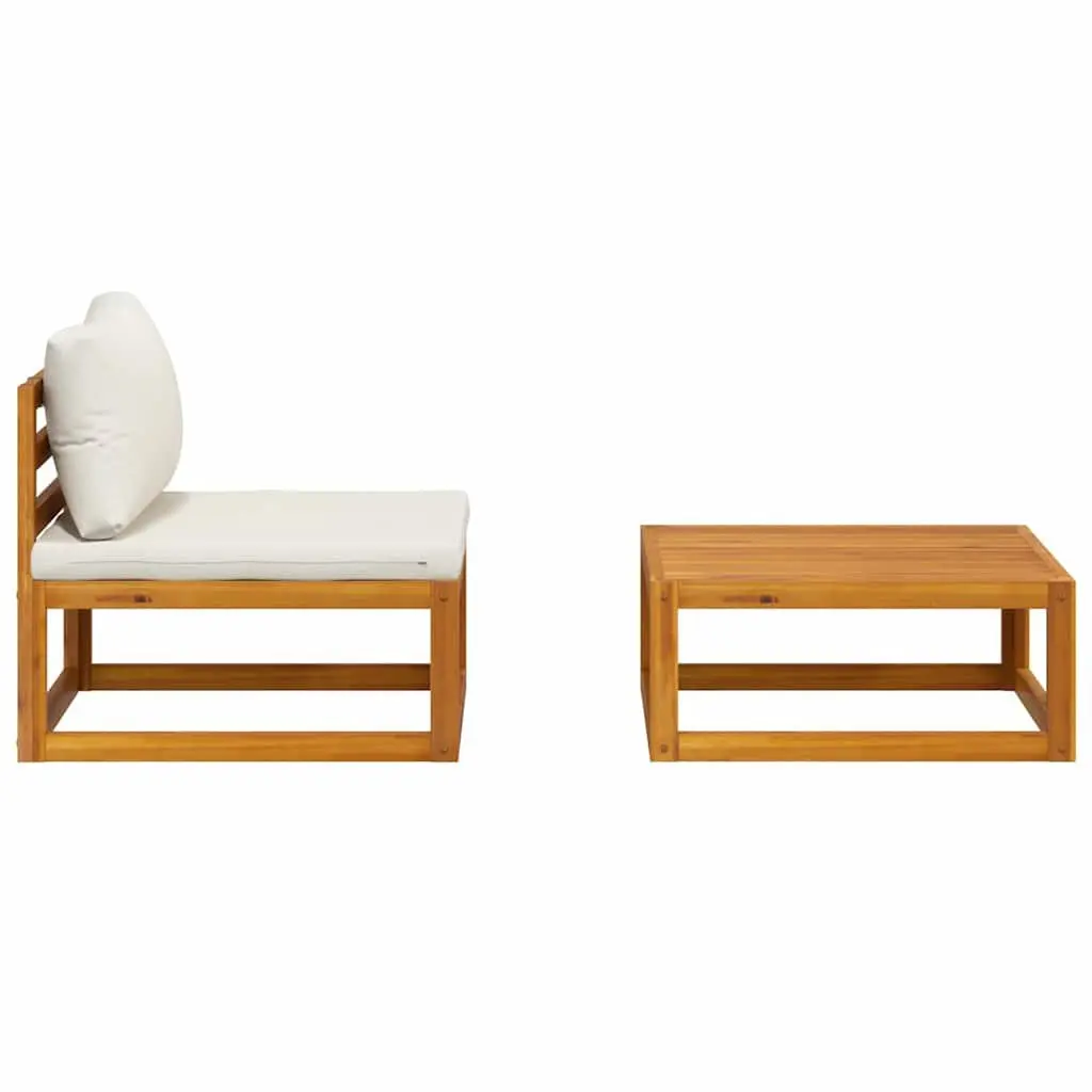 Outdoor Sectional Sofa Set 2 Piece Garden Furniture White Acacia Wood Cushion