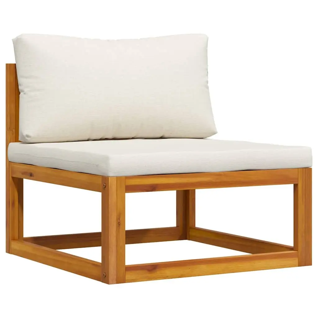 Outdoor Sectional Middle Sofa Solid Acacia Wood Frame Padded Cushions