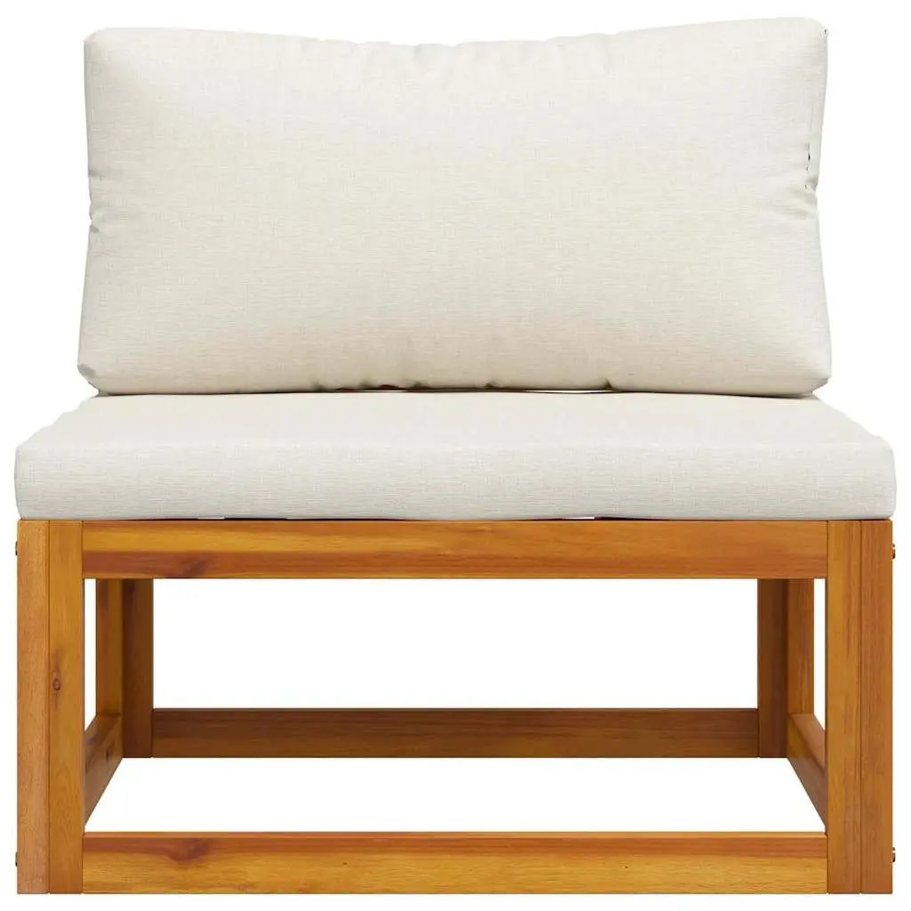 Outdoor Sectional Middle Sofa Solid Acacia Wood Frame Padded Cushions