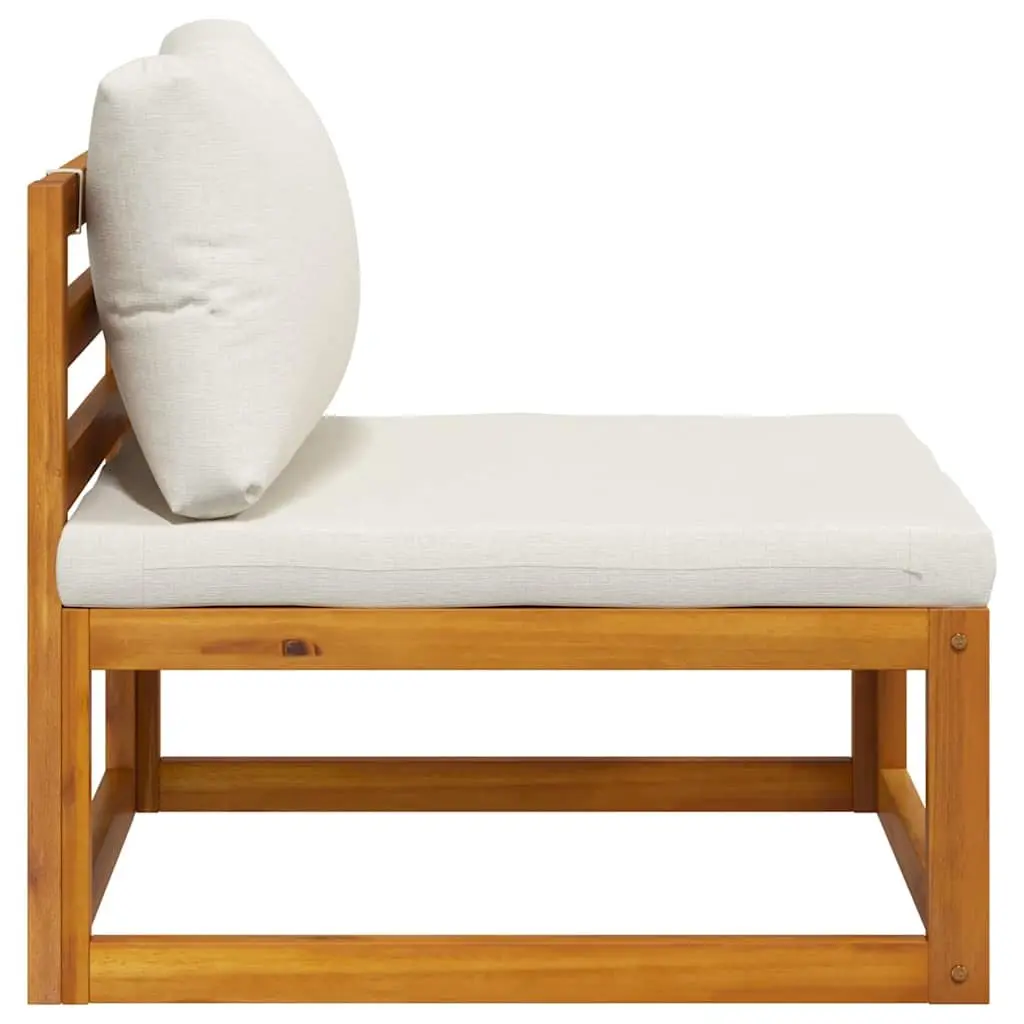 Outdoor Sectional Middle Sofa Solid Acacia Wood Frame Padded Cushions