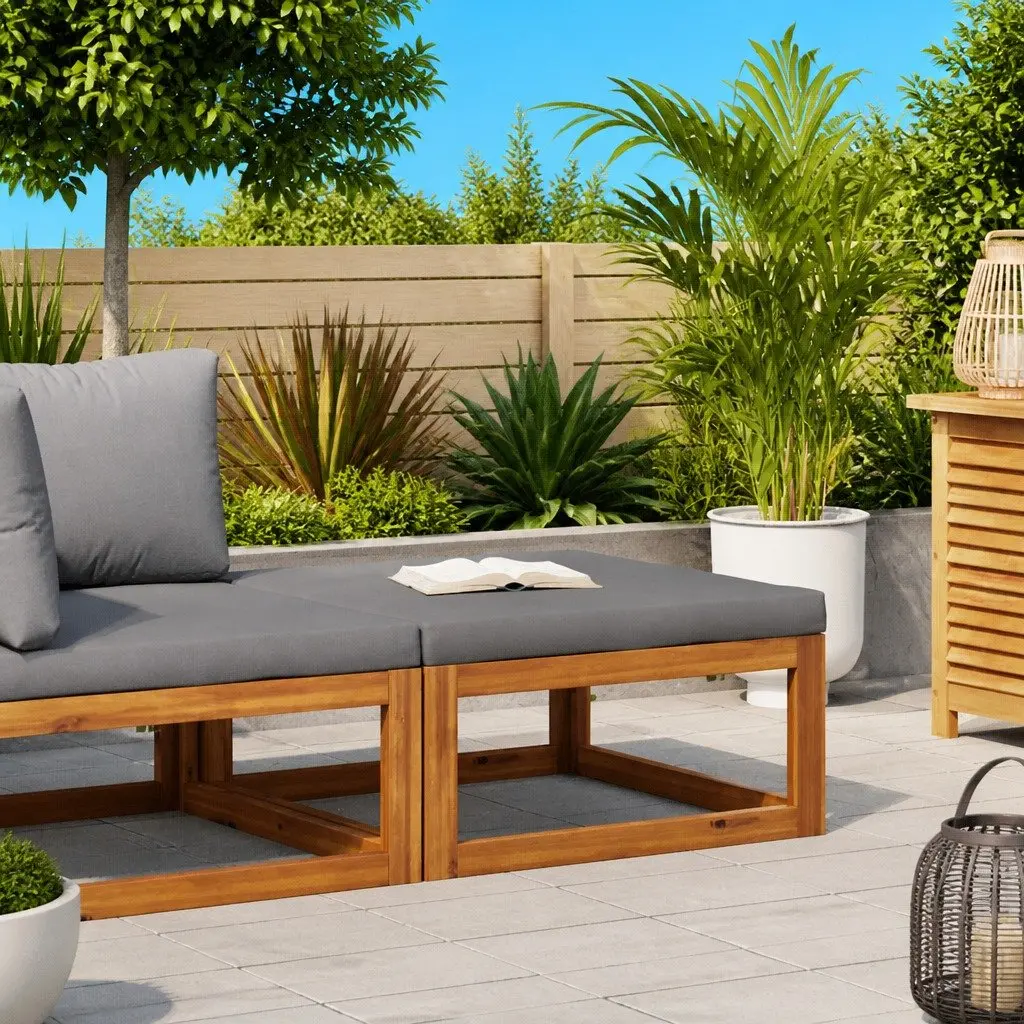 Outdoor Footrest Padded Cushion Solid Acacia Wood