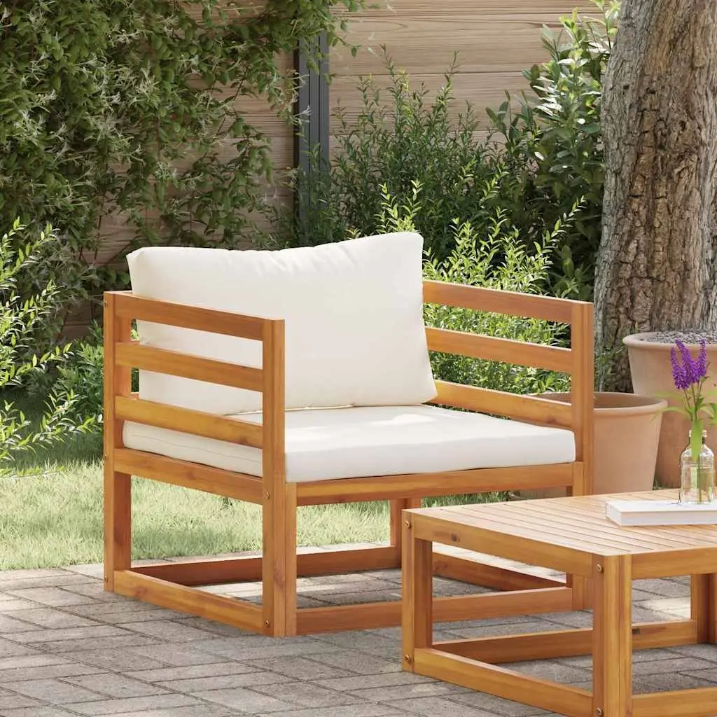 Garden Chair Weather Resistant Solid Acacia Wood Frame with Cream Cushion