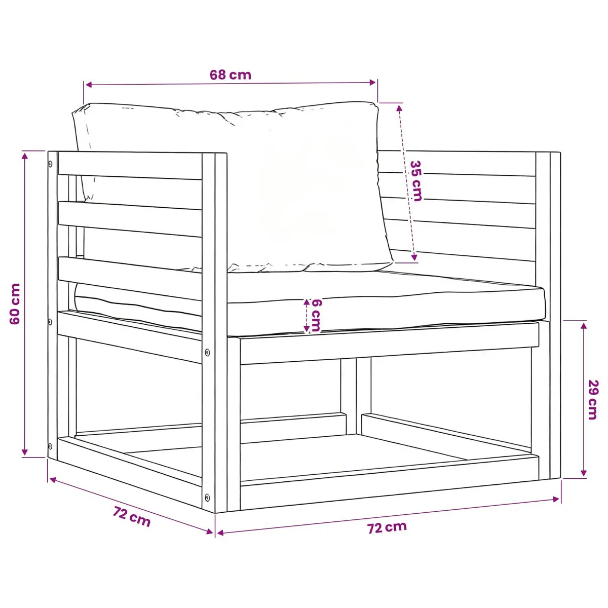 Garden Chair Weather Resistant Solid Acacia Wood Frame with Cream Cushion