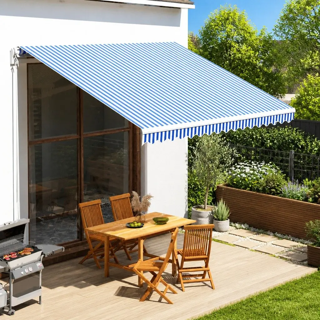 Awning Replacement Fabric Blue and White UV Resistant Polyester 4x3.5m