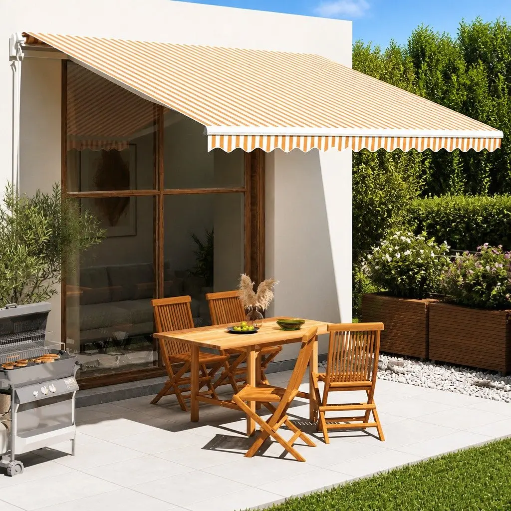 Awning Replacement Fabric Yellow White UV Resistant Polyester 4x3.5 m