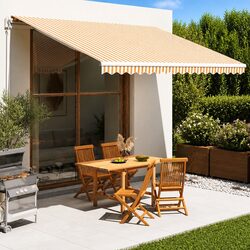 Friendly Yellow White Awning Cover for Your Patio 4x3.5 m