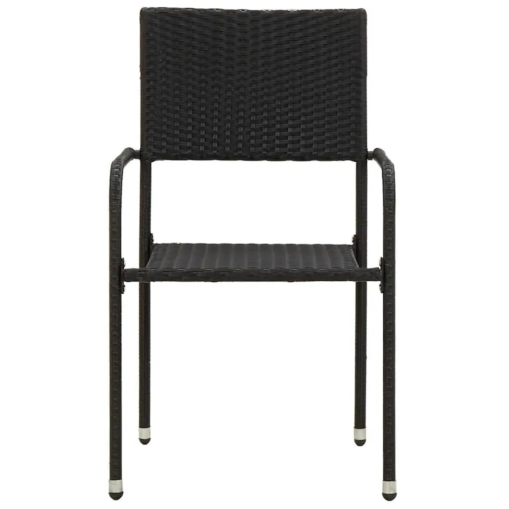 3 Piece Outdoor Dining Set Black Waterproof PE Rattan Steel Frame Acacia Wood Table Chairs