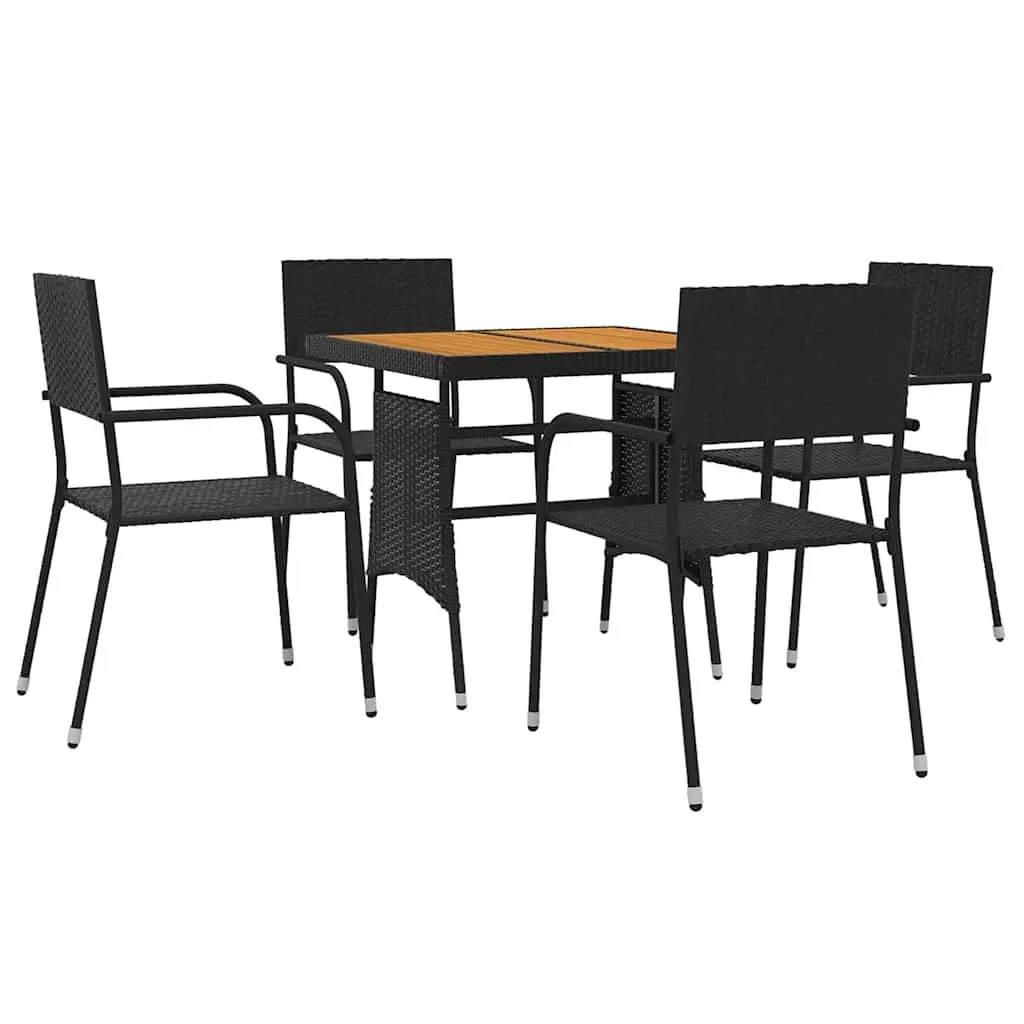 5 Piece Outdoor Dining Set Waterproof PE Rattan Black Steel Frame Table Chairs