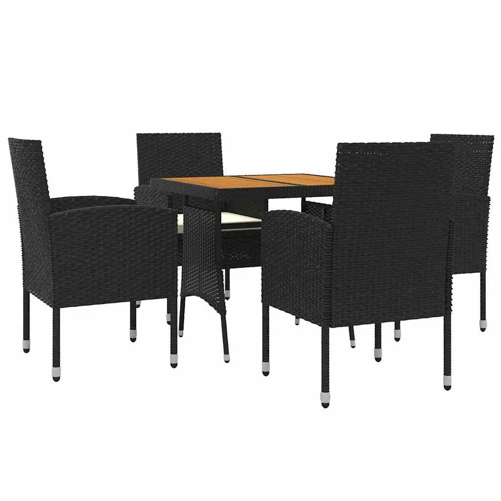 5 Piece Outdoor Dining Set Waterproof PE Rattan Steel Frame Black