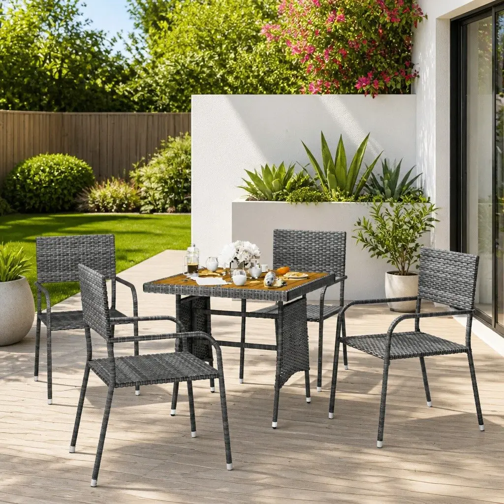 Outdoor Dining Set Grey 5 Piece Patio Garden Furniture Table Chairs