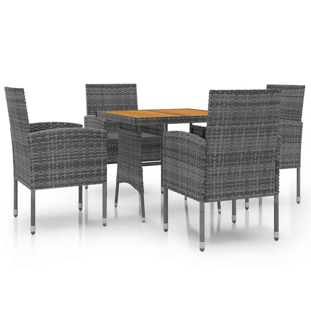 5 Piece Outdoor Dining Set Waterproof PE Rattan Grey Chairs Steel Frame Table