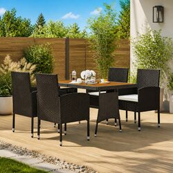 5 Piece Outdoor Dining Set Garden Patio Furniture Table Chairs Black Rattan