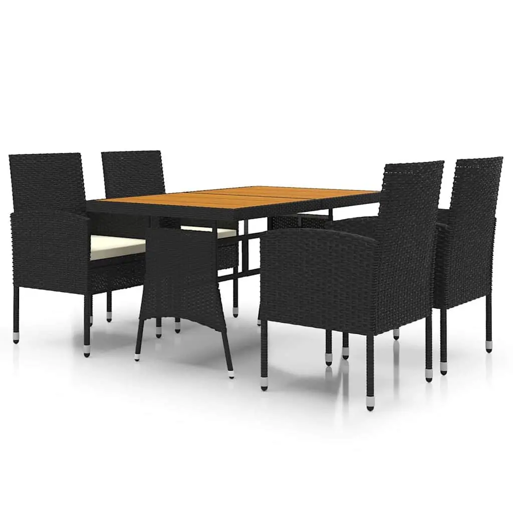 5 Piece Outdoor Dining Set Black Rattan Table and Chairs