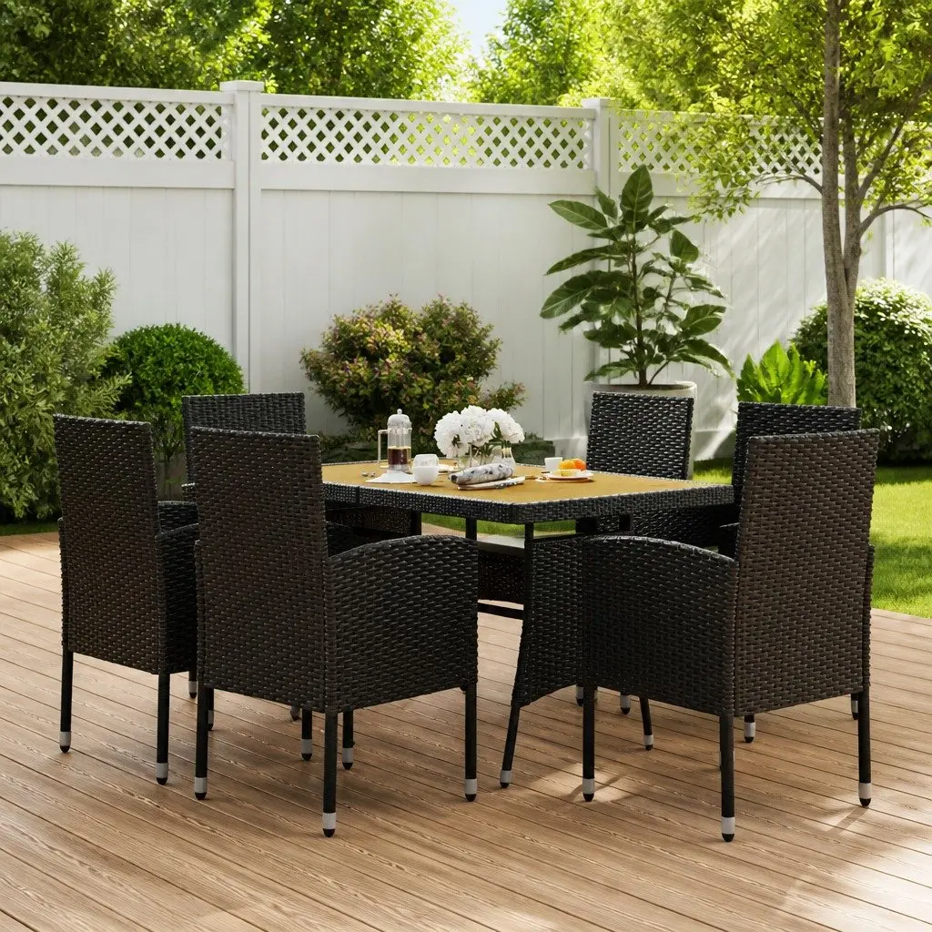 7 Piece Outdoor Dining Set Patio Garden Furniture Table Chairs Black