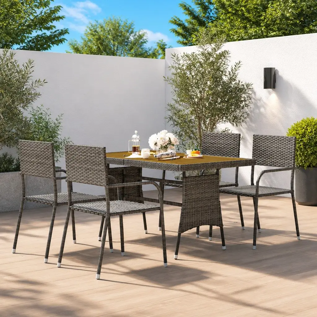 5 Piece Outdoor Dining Set Grey Poly Rattan Garden Furniture Patio Table Chairs
