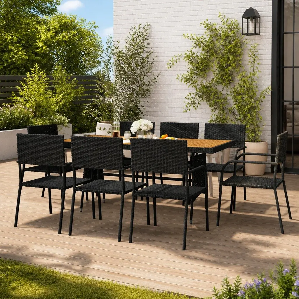 Outdoor Dining Set 9 Piece Black Patio Garden Furniture