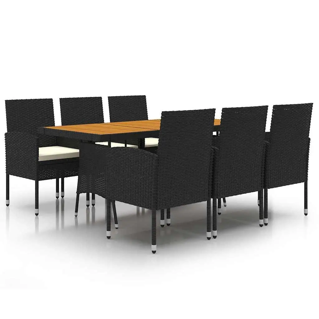7 Piece Black Rattan Dining Set