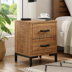 Bedside Cabinet 2 Drawers Solid Wood Pine Bedroom Storage Nightstand Rustic