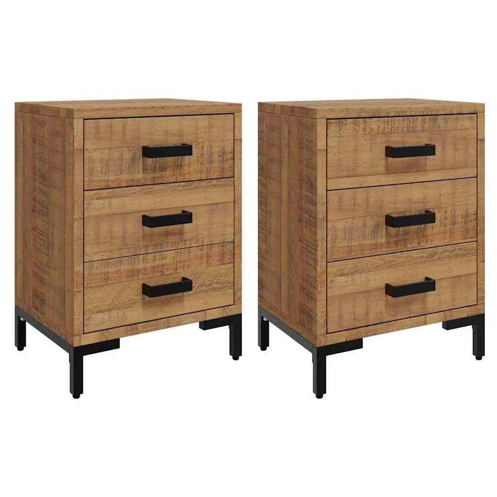 Bedside Cabinet Solid Pine Wood 40x30x55cm Nightstand with 3 Drawers Storage Brown