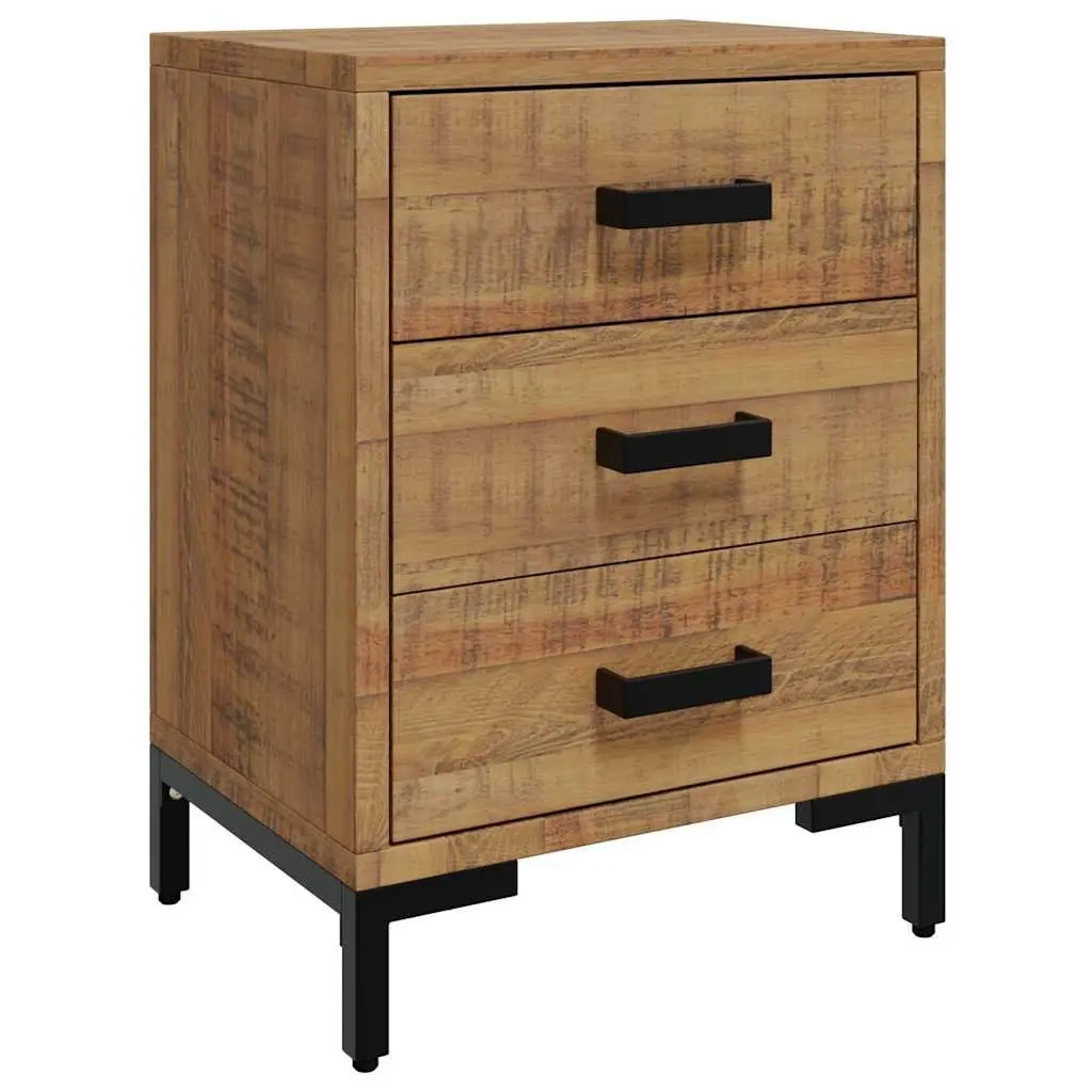 Bedside Cabinet Solid Pine Wood 40x30x55cm Nightstand with 3 Drawers Storage Brown