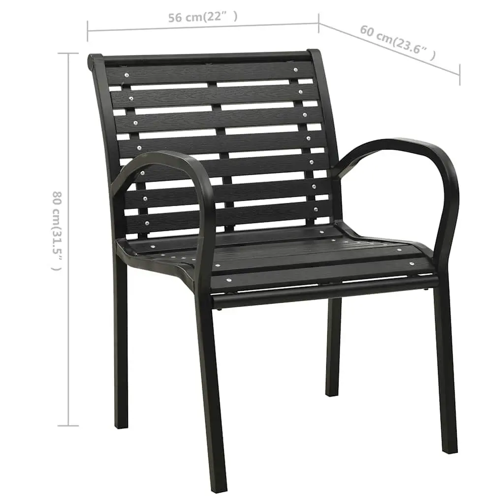 Outdoor Chairs Stackable Steel WPC Black 2 Piece