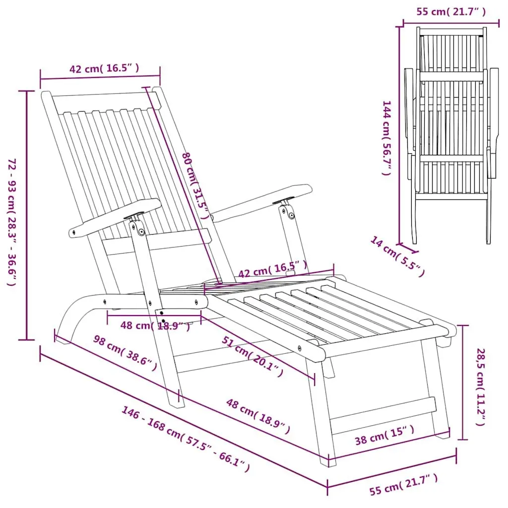 Outdoor Deck Chair with Footrest and Table Sun Lounger Garden Furniture Brown