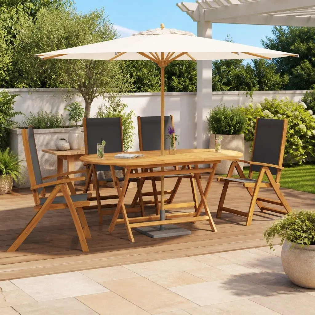 Folding Garden Chairs Solid Wood Acacia Textilene Outdoor Patio Seating 4 Piece