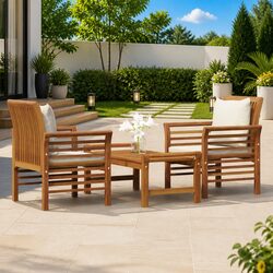3 Piece Garden Lounge Set with Cushions Outdoor Furniture Brown Wood