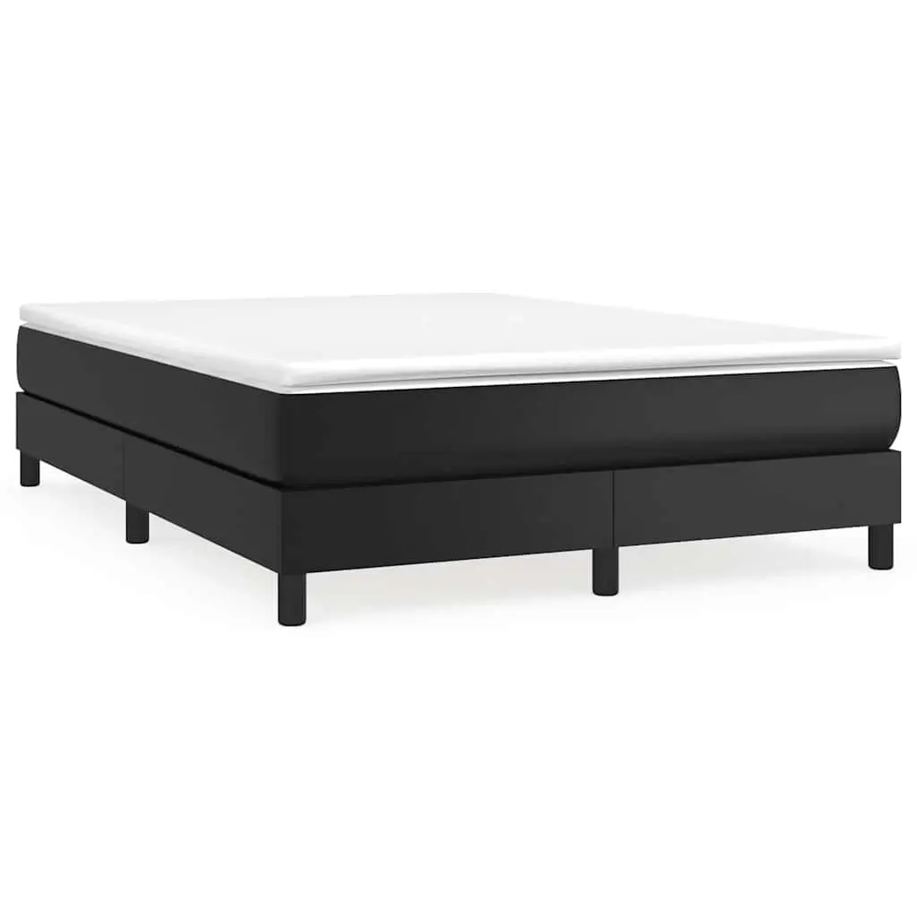 Box Spring Bed Frame Black Faux Leather Queen Size
