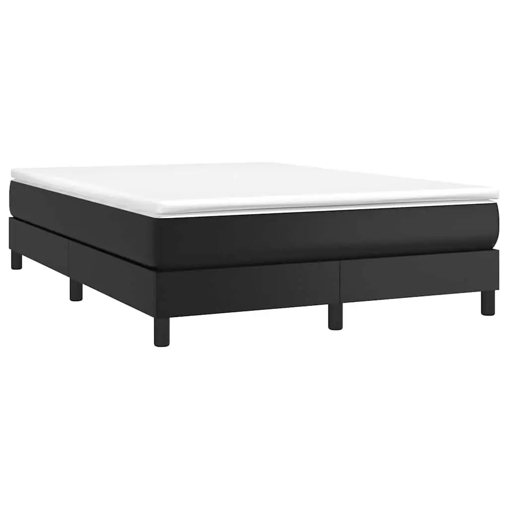 Box Spring Bed Frame Black Faux Leather Queen Size