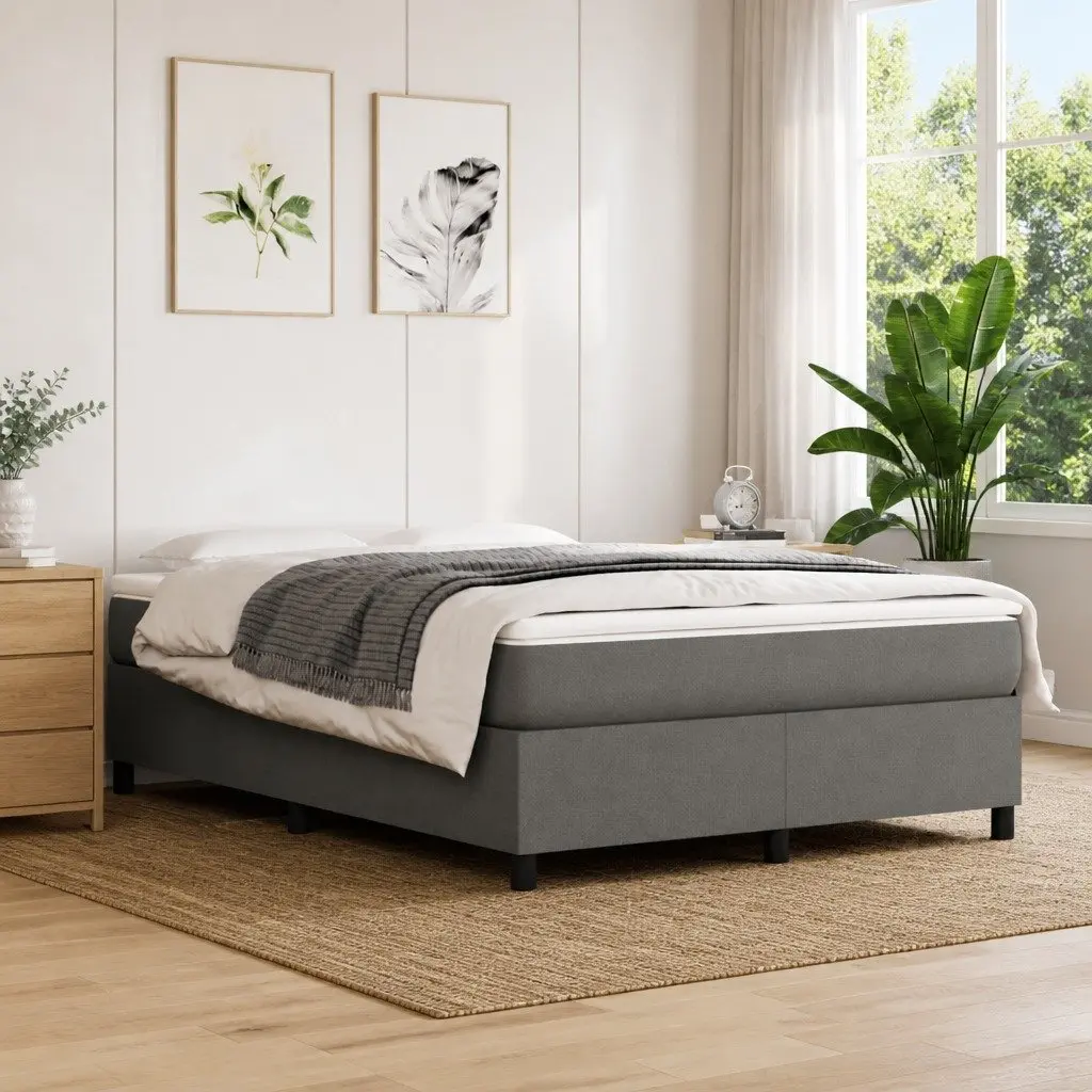 Grey Fabric Box Spring Bed Frame