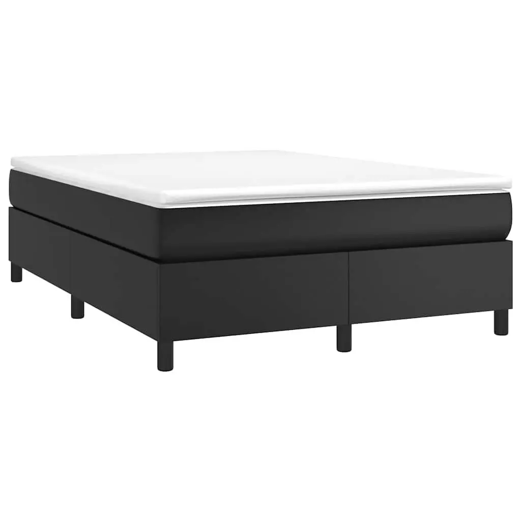 Box Spring Bed Frame Queen Black Faux Leather Platform Bedroom Furniture