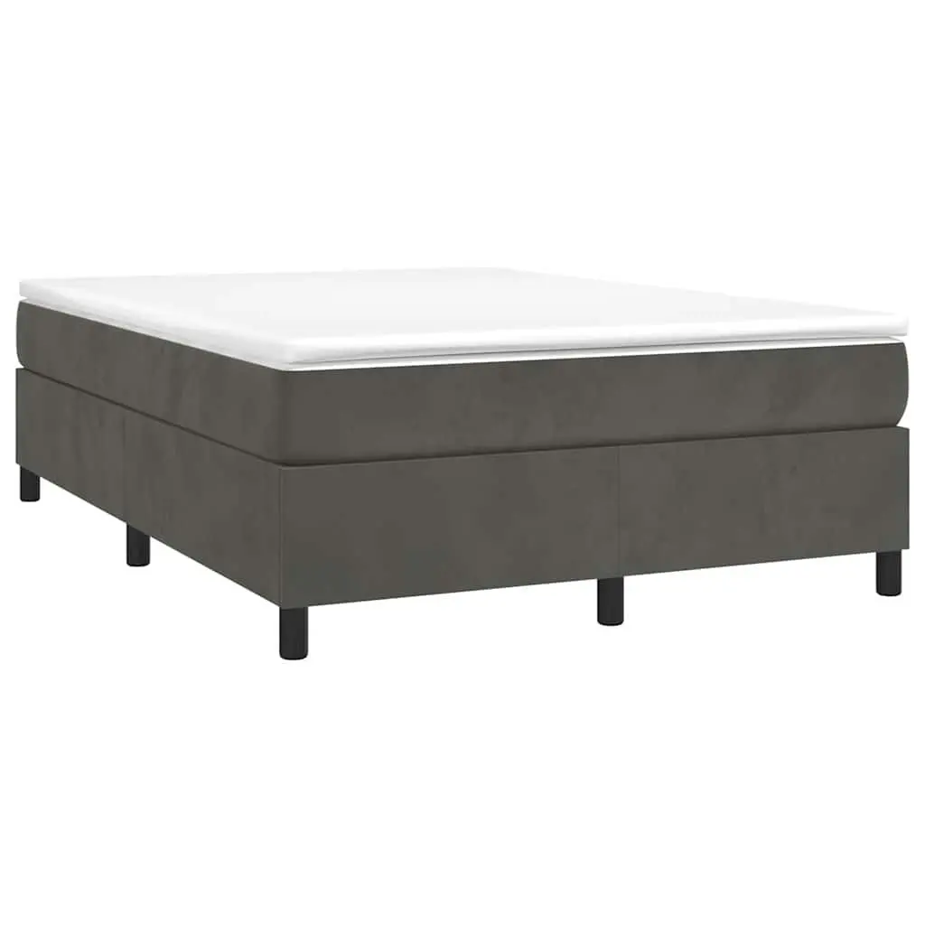 Bed Frame Queen Size Box Spring Base Dark Grey Velvet Upholstered Bedroom