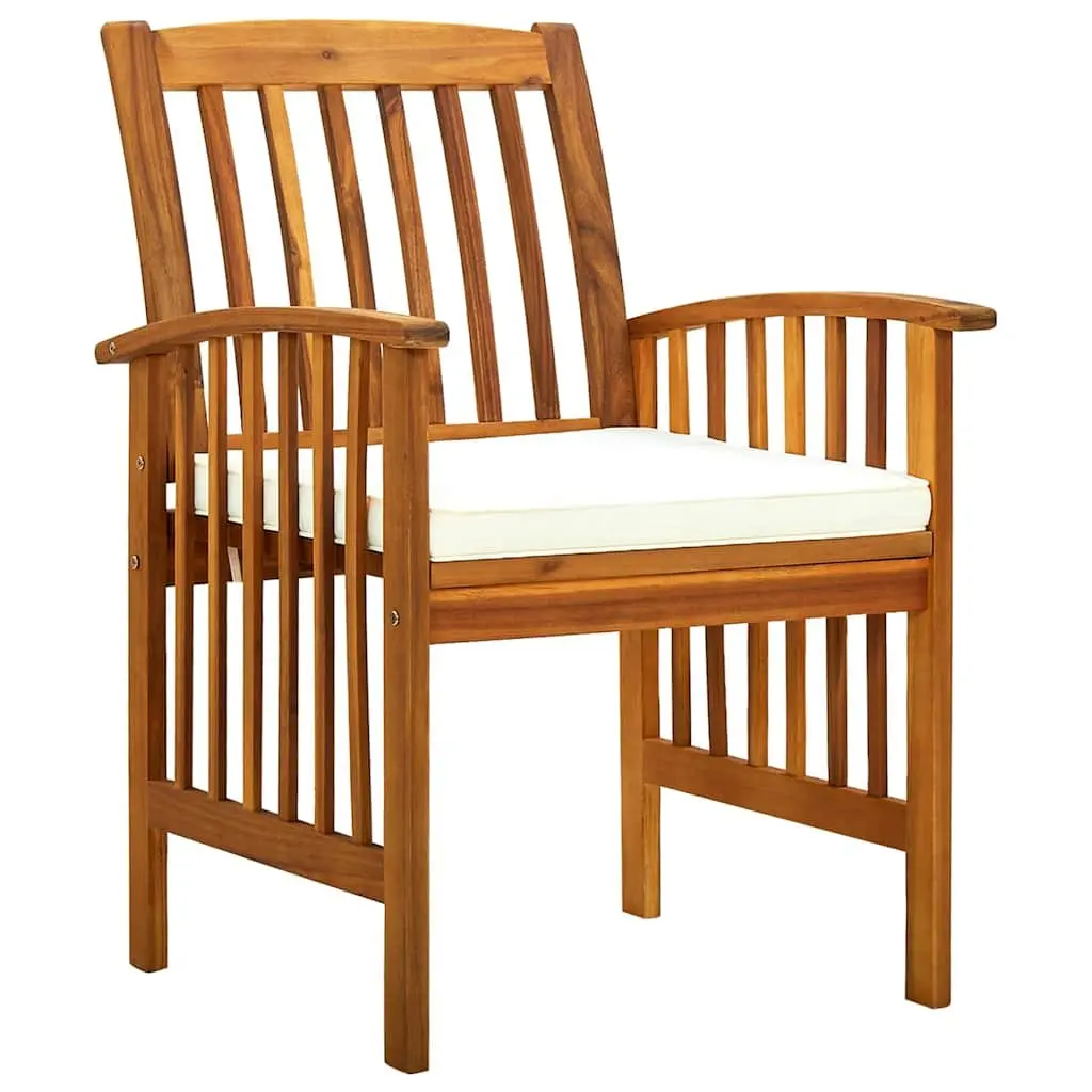 Outdoor Dining Chairs Set 3 pcs Cushioned Acacia Wood White