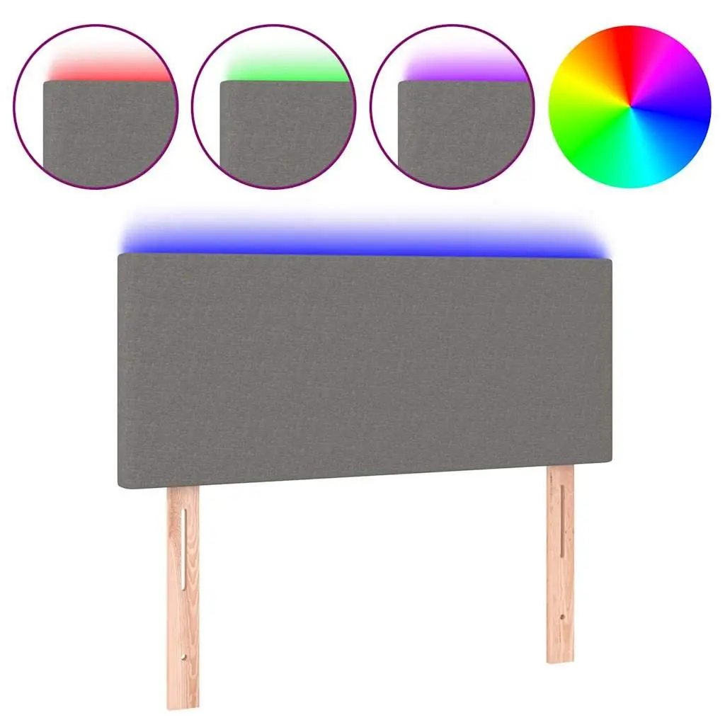 LED Headboard 100cm Dark Grey Fabric Bed Upholstered Adjustable Height Modern