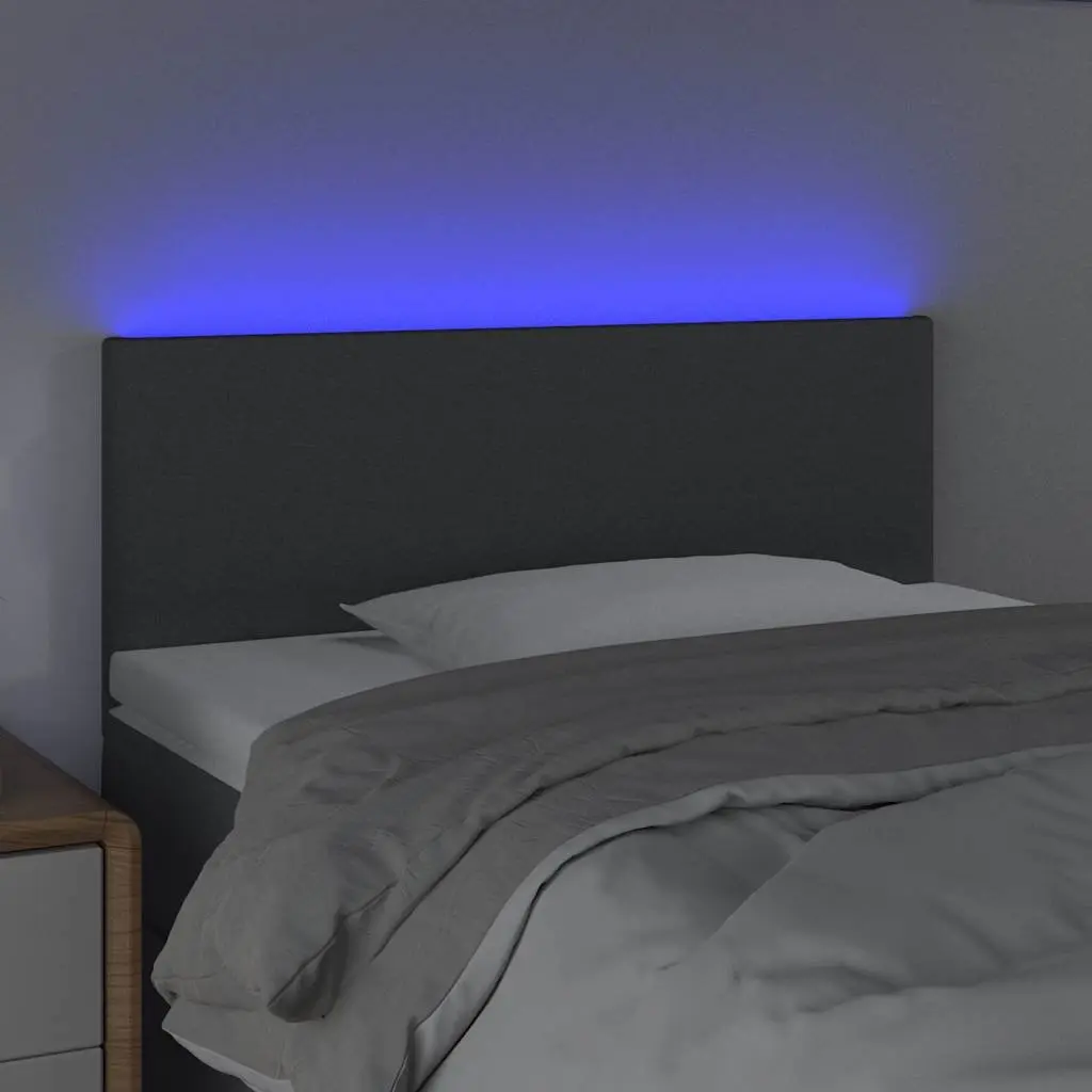 LED Headboard 100cm Dark Grey Fabric Bed Upholstered Adjustable Height Modern