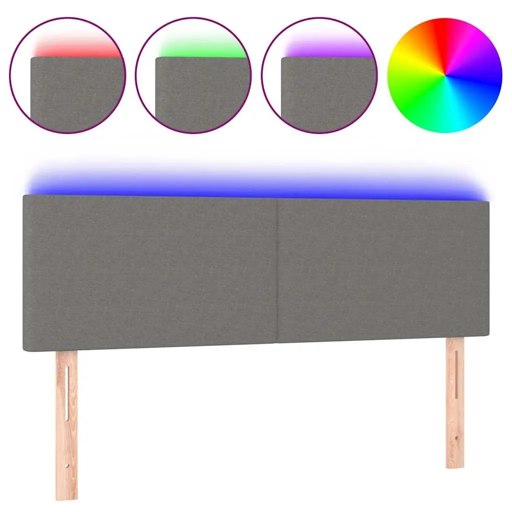 LED Headboard 144 cm Dark Grey Fabric Adjustable Height Bed Backrest