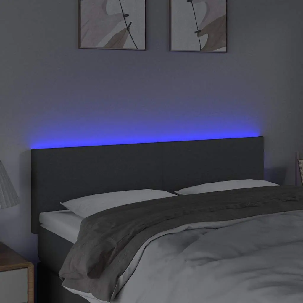 LED Headboard 144 cm Dark Grey Fabric Adjustable Height Bed Backrest