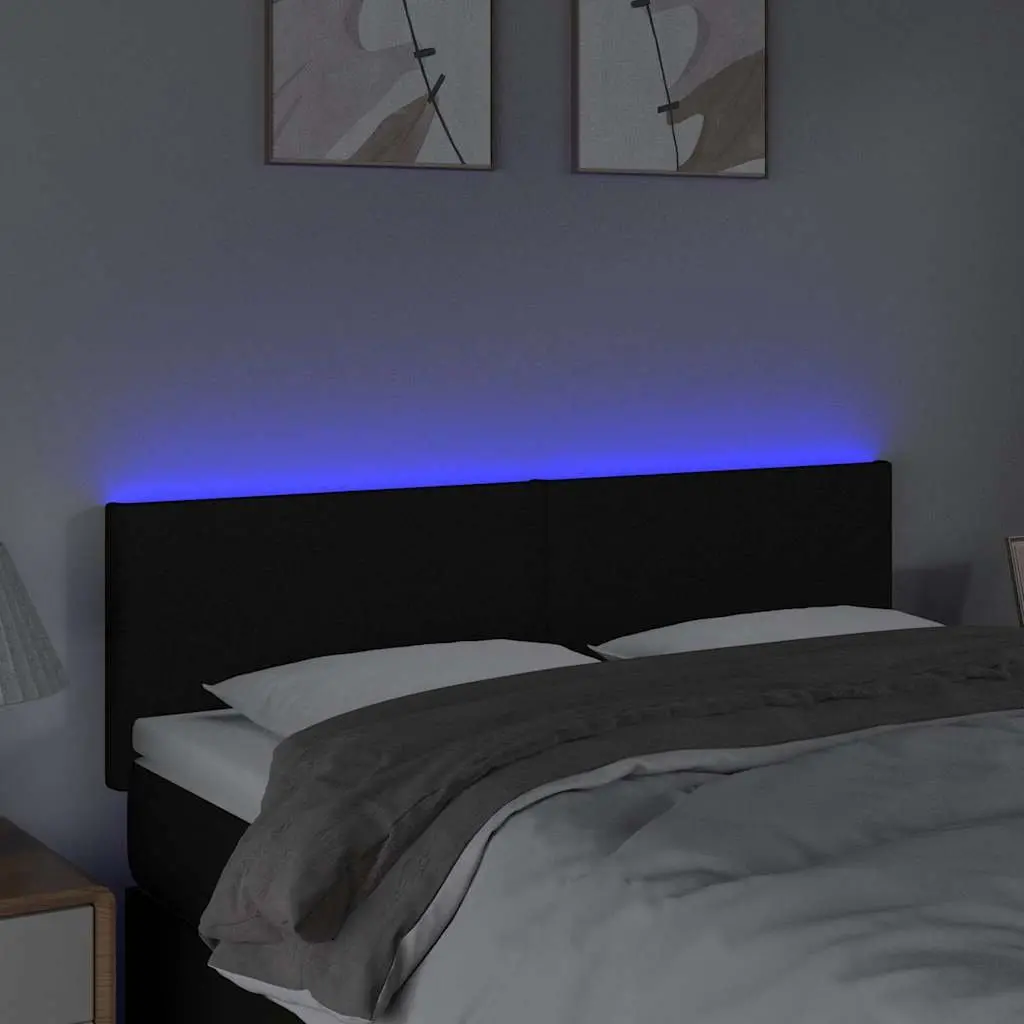 LED Headboard Fabric Black 144cm Wide Adjustable Height with LED Lighting