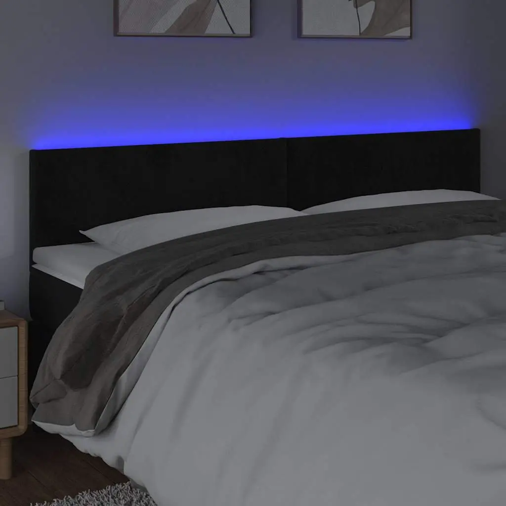 LED Headboard Black Velvet Upholstered 160 cm Modern Bedroom