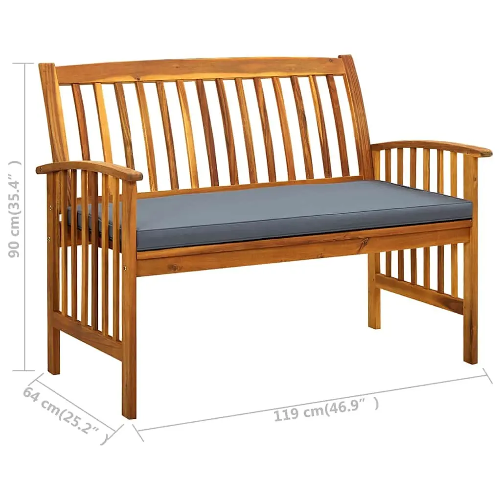 Outdoor Garden Bench Weather-Resistant Solid Acacia Wood 119 cm with Cushion