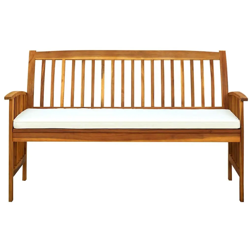 Garden Bench with Cushion Acacia Wood 147cm Outdoor Patio Arm Seat
