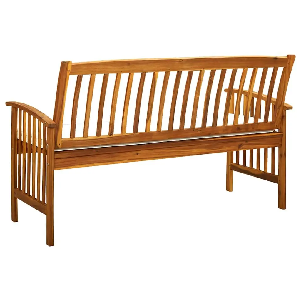 Garden Bench with Cushion Acacia Wood 147cm Outdoor Patio Arm Seat