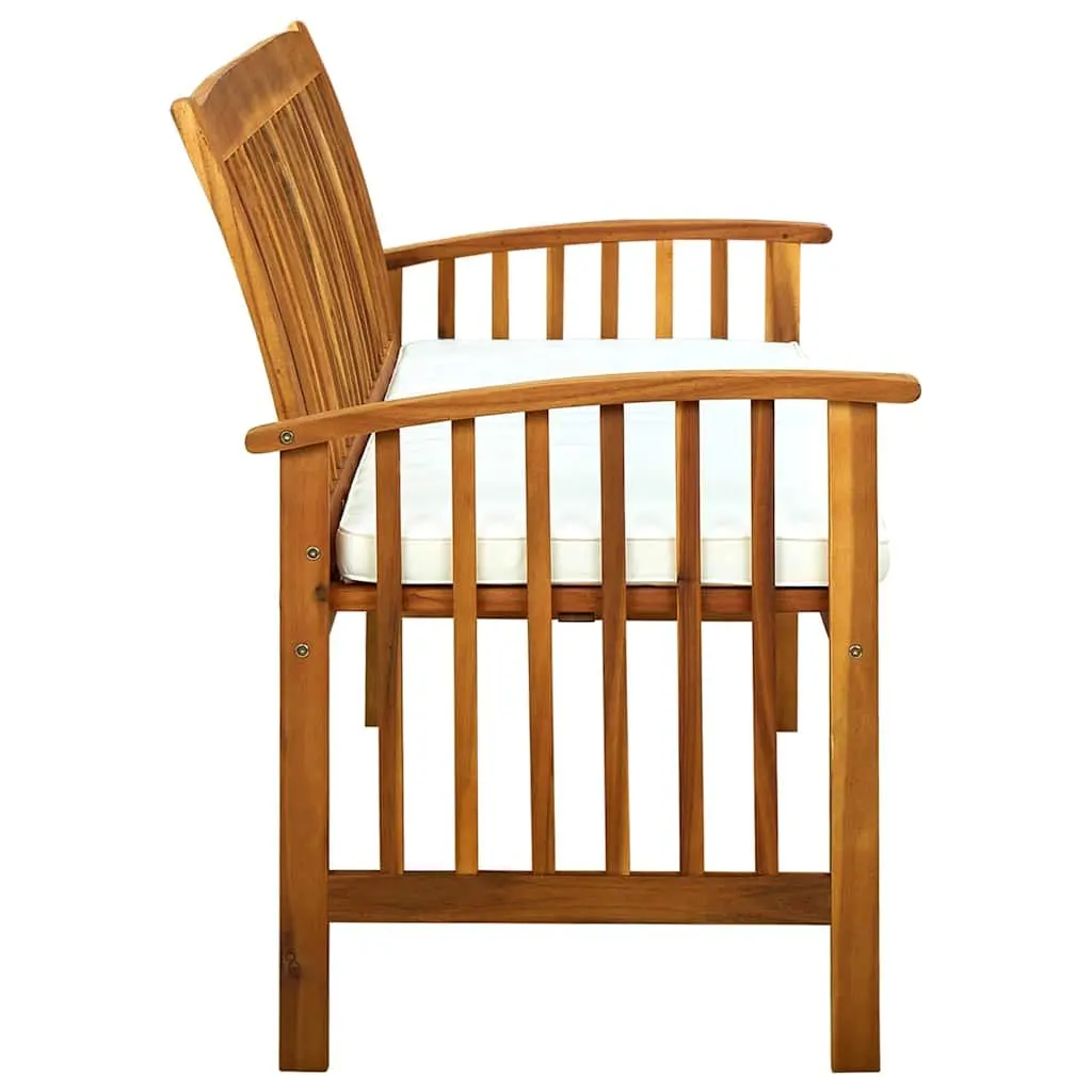 Garden Bench with Cushion Acacia Wood 147cm Outdoor Patio Arm Seat