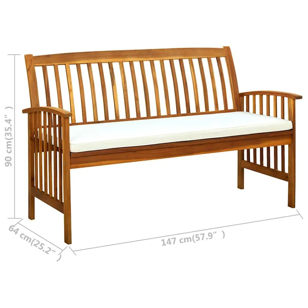 Garden Bench with Cushion Acacia Wood 147cm Outdoor Patio Arm Seat