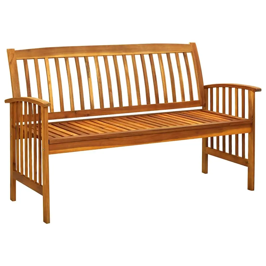 Outdoor Garden Bench Solid Acacia Wood 147cm with Grey Cushion Armrest