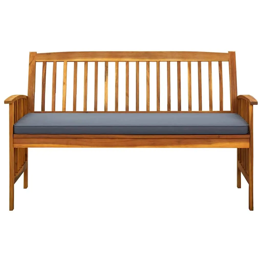 Outdoor Garden Bench Solid Acacia Wood 147cm with Grey Cushion Armrest