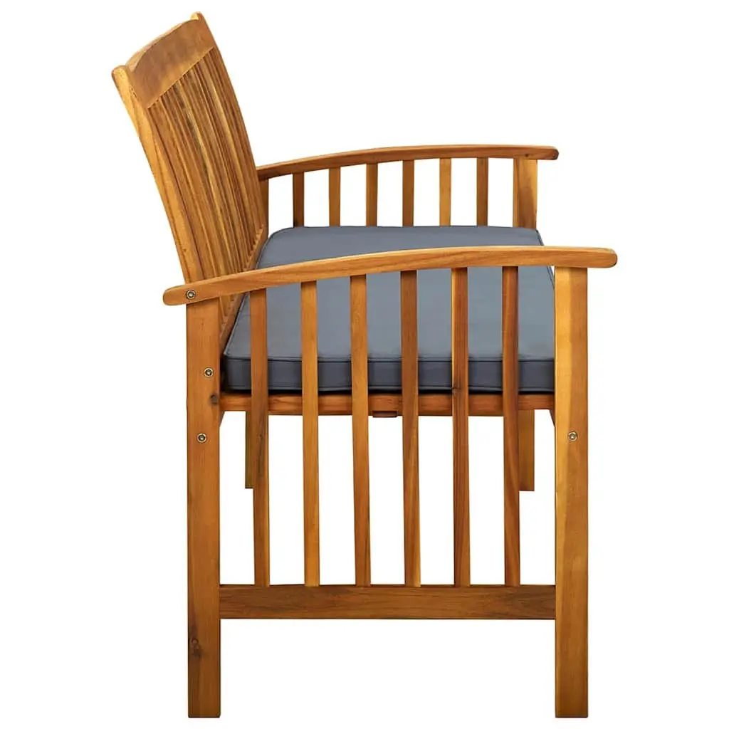 Outdoor Garden Bench Solid Acacia Wood 147cm with Grey Cushion Armrest